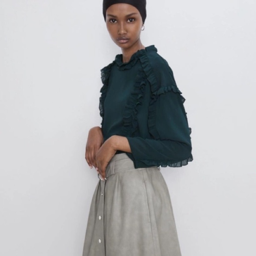 Zara Green Ruffle Top